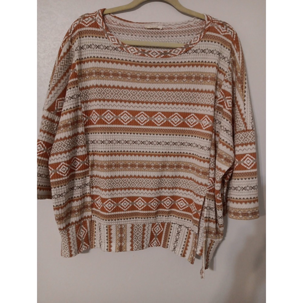 ODDY Women's Oversized Brushed Waffle Top Sz S  Multi-Color Tribal/Striped‎